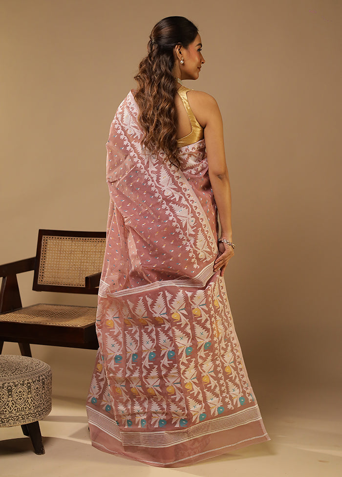 Purple Jamdani Cotton Saree Without Blouse Piece