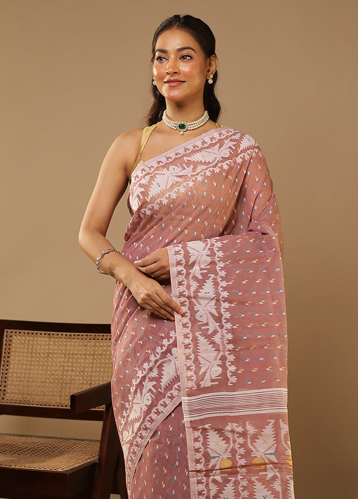 Purple Jamdani Cotton Saree Without Blouse Piece