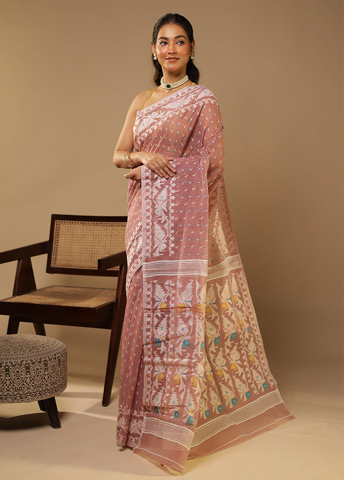 Purple Jamdani Cotton Saree Without Blouse Piece