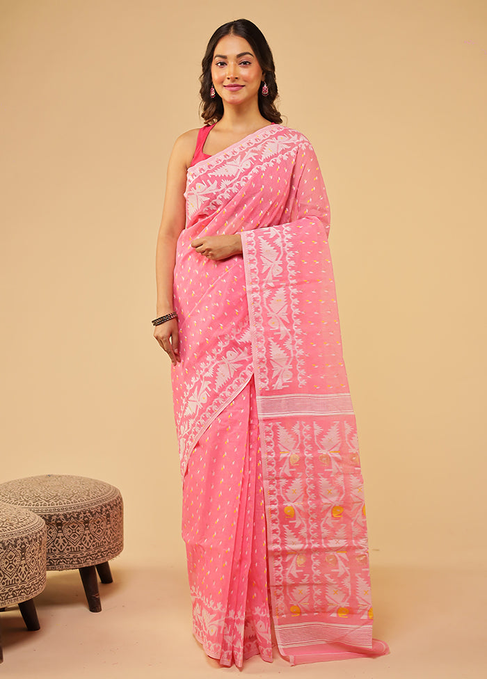 Pink Jamdani Cotton Saree Without Blouse Piece