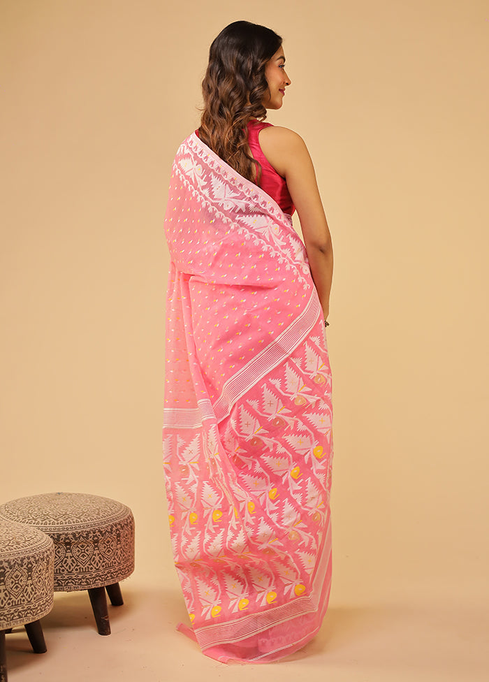 Pink Jamdani Cotton Saree Without Blouse Piece