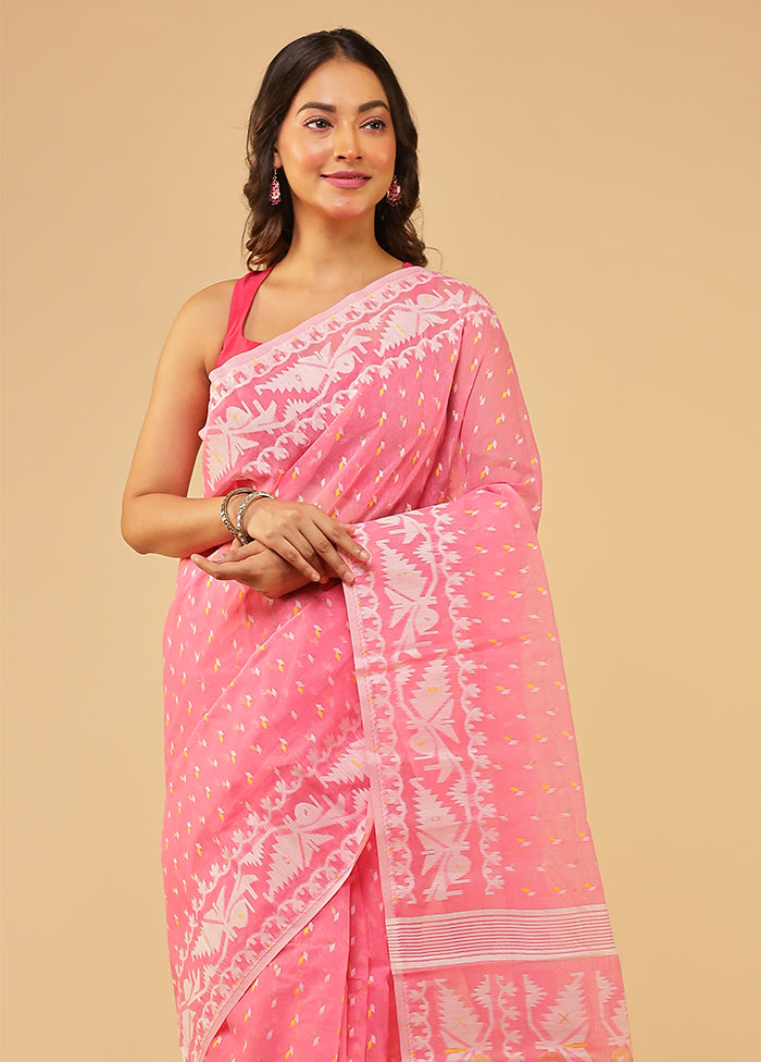Pink Jamdani Cotton Saree Without Blouse Piece