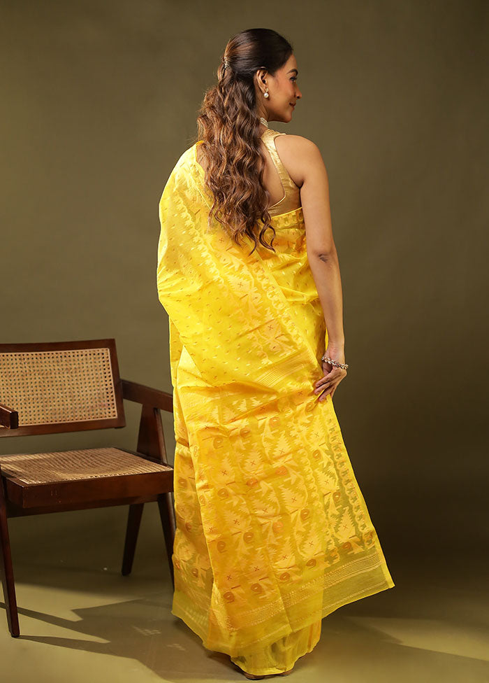 Yellow Jamdani Cotton Saree Without Blouse Piece