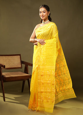 Yellow Jamdani Cotton Saree Without Blouse Piece