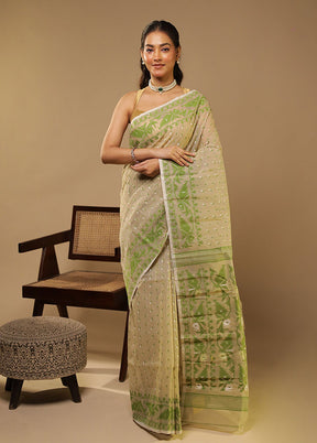 Green Jamdani Cotton Saree Without Blouse Piece