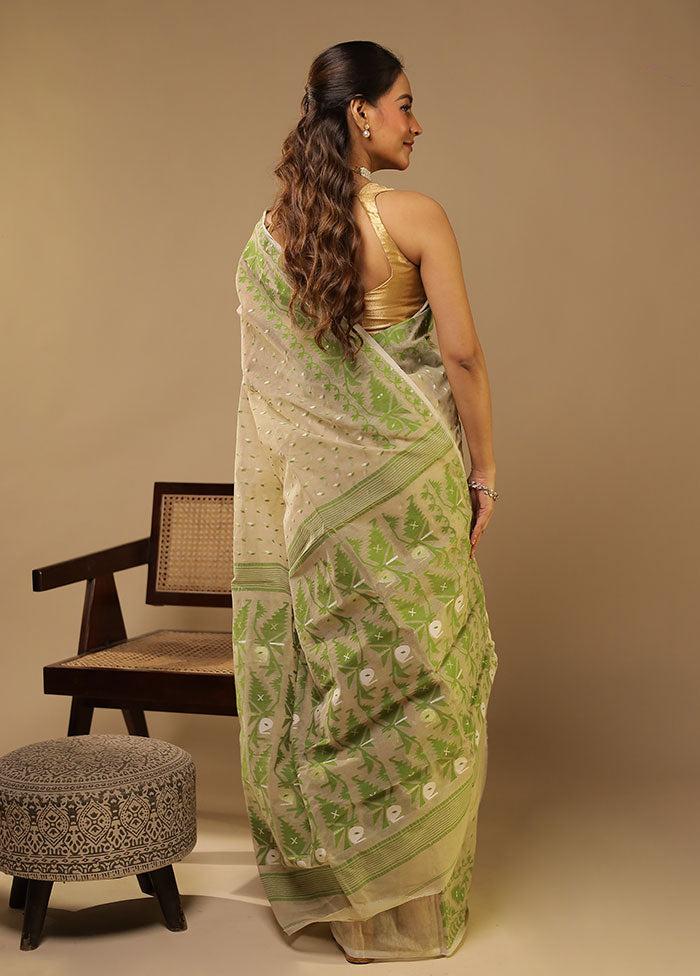 Green Jamdani Cotton Saree Without Blouse Piece