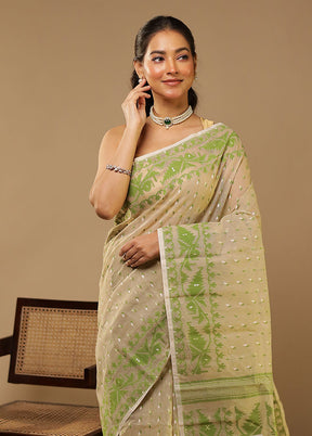 Green Jamdani Cotton Saree Without Blouse Piece