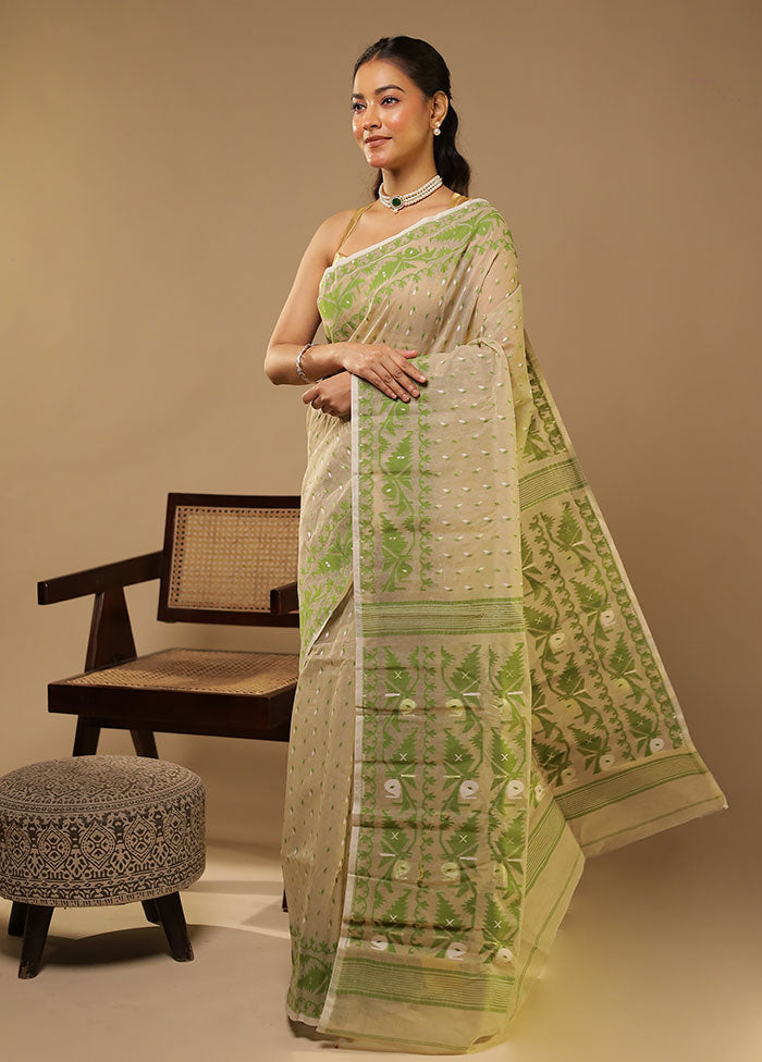 Green Jamdani Cotton Saree Without Blouse Piece
