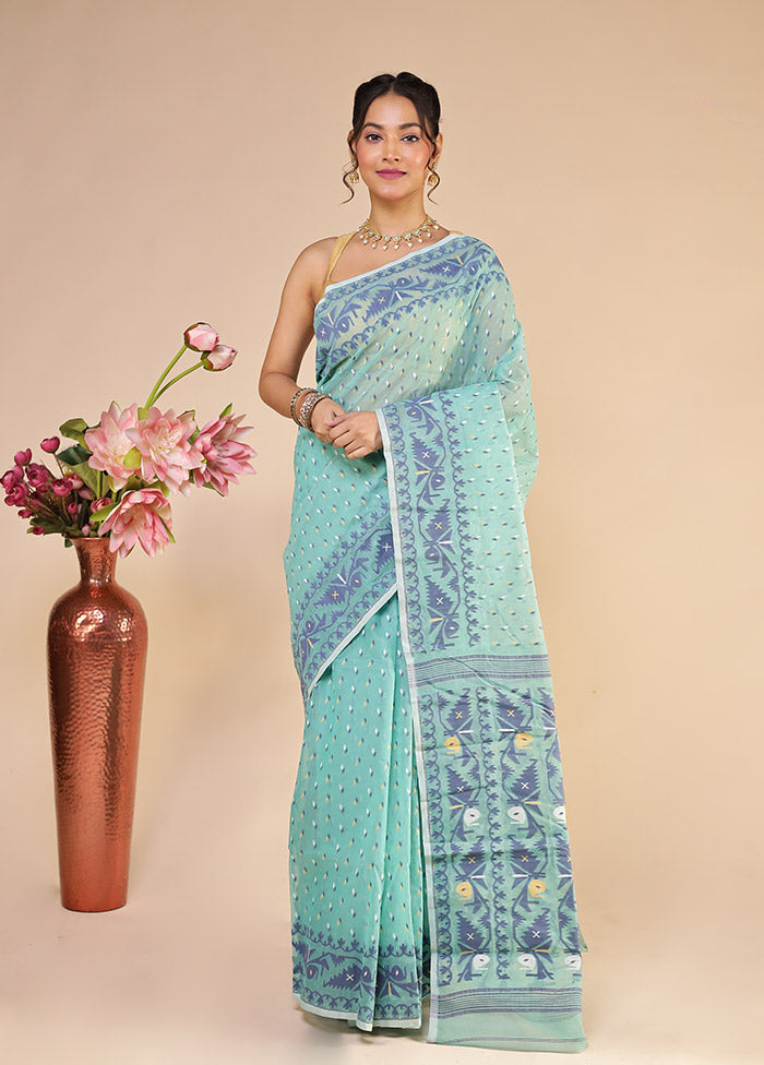 Green Jamdani Cotton Saree Without Blouse Piece