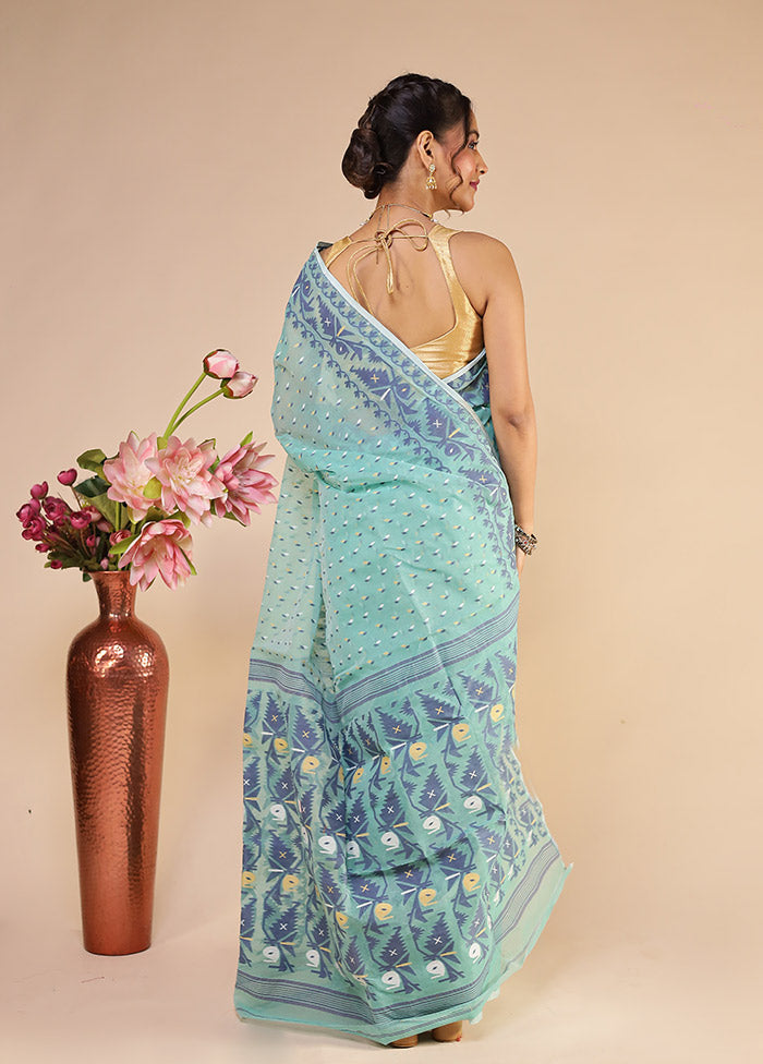 Green Jamdani Cotton Saree Without Blouse Piece