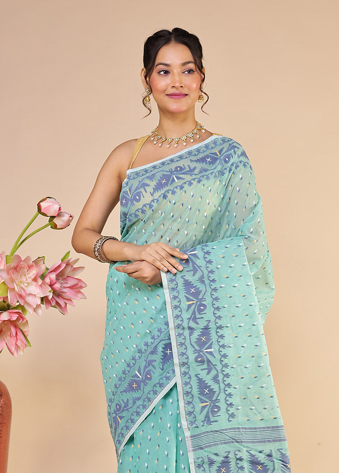 Green Jamdani Cotton Saree Without Blouse Piece