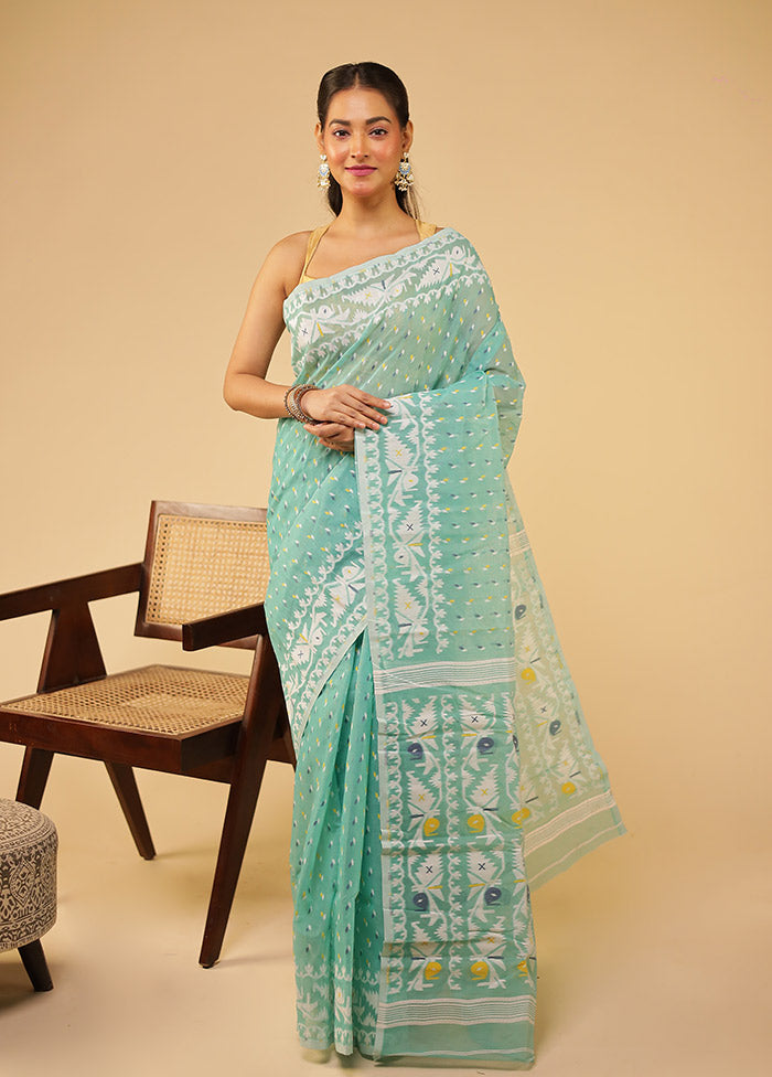 Green Jamdani Cotton Saree Without Blouse Piece