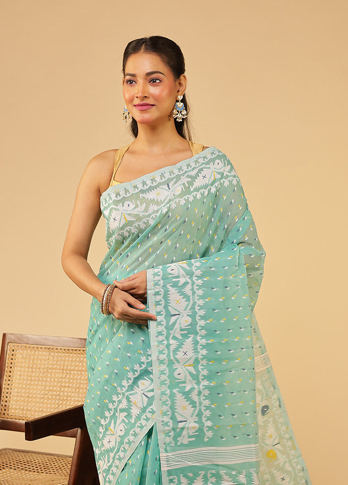 Green Jamdani Cotton Saree Without Blouse Piece