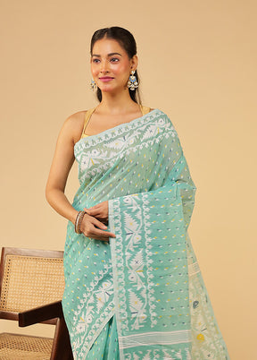 Green Jamdani Cotton Saree Without Blouse Piece