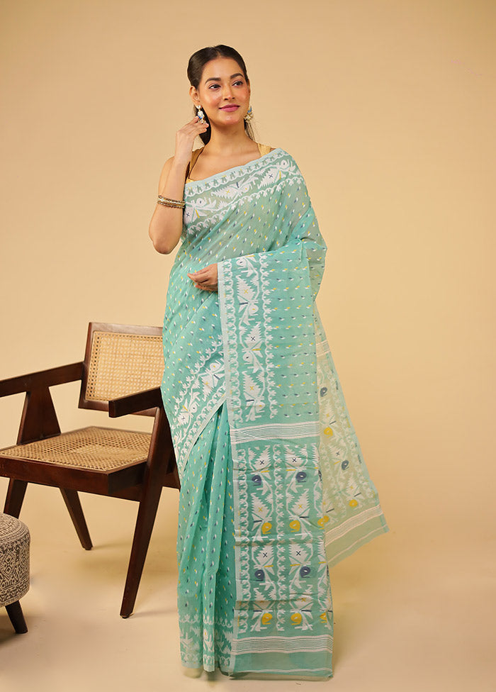 Green Jamdani Cotton Saree Without Blouse Piece