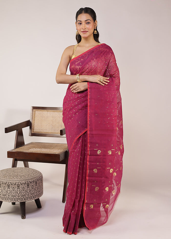 Purple Jamdani Cotton Saree Without Blouse Piece