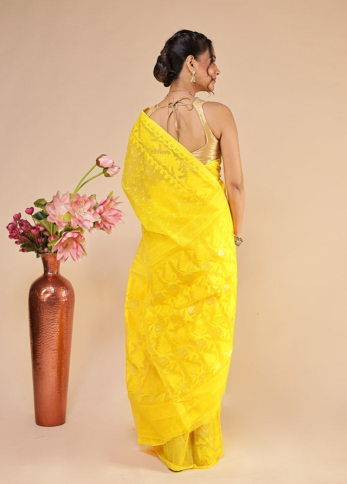 Yellow Jamdani Cotton Saree Without Blouse Piece