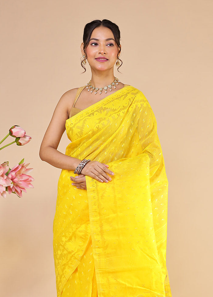 Yellow Jamdani Cotton Saree Without Blouse Piece