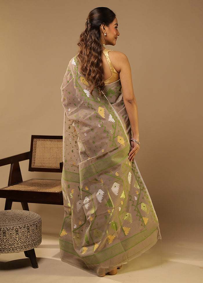 Grey Jamdani Cotton Saree Without Blouse Piece