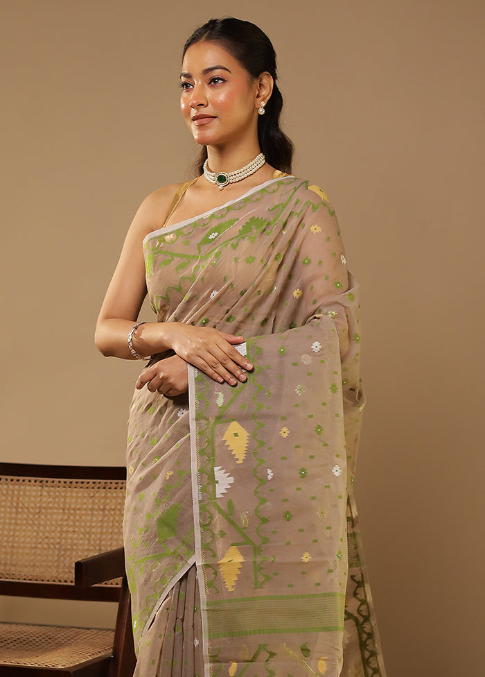 Grey Jamdani Cotton Saree Without Blouse Piece