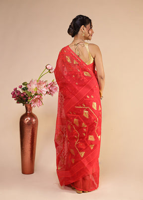 Red Jamdani Cotton Saree Without Blouse Piece