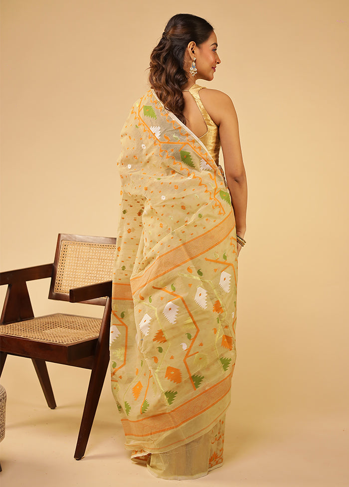 Cream Jamdani Cotton Saree Without Blouse Piece