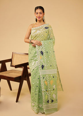 Green Jamdani Cotton Saree Without Blouse Piece