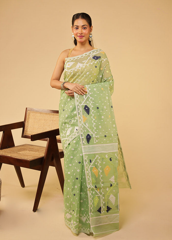 Green Jamdani Cotton Saree Without Blouse Piece