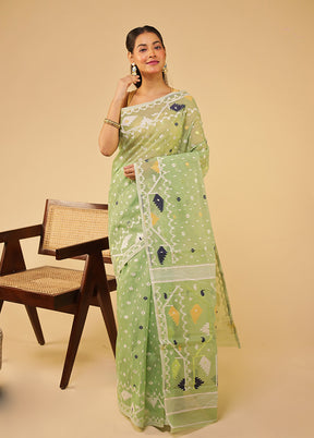 Green Jamdani Cotton Saree Without Blouse Piece