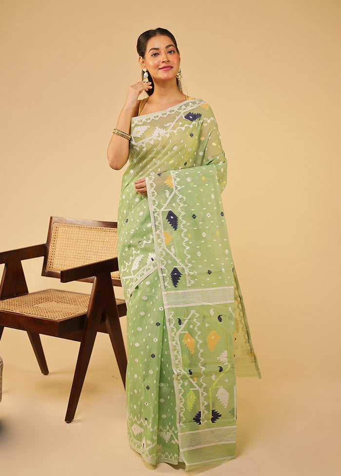 Green Jamdani Cotton Saree Without Blouse Piece