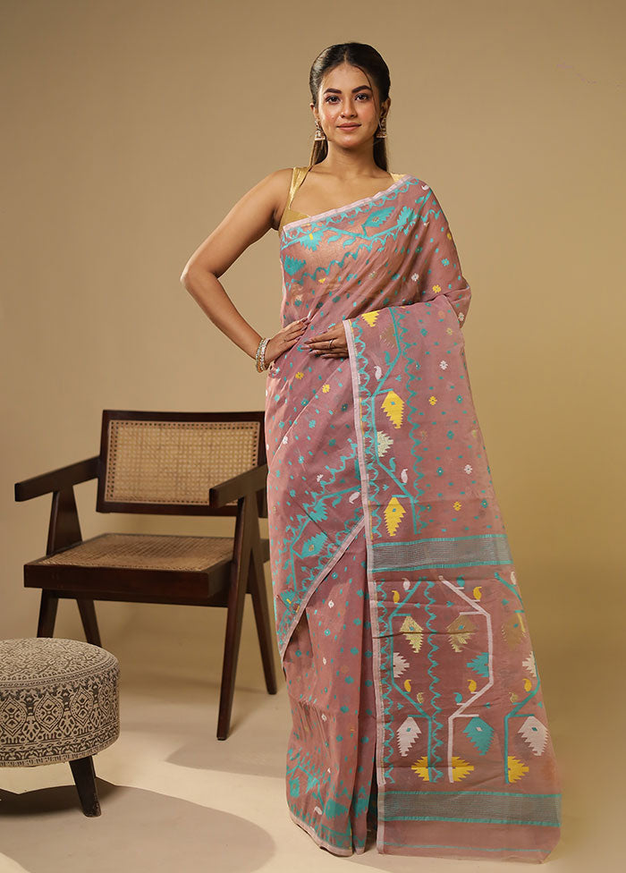 Purple Jamdani Cotton Saree Without Blouse Piece