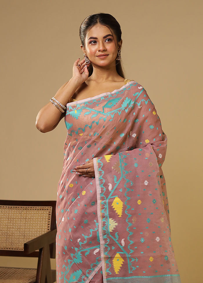 Purple Jamdani Cotton Saree Without Blouse Piece