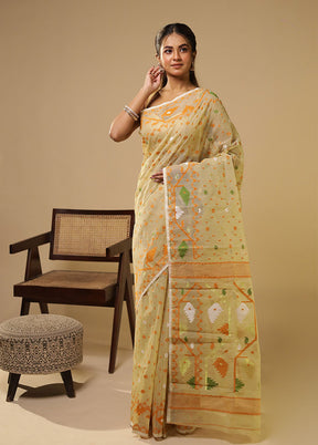 Grey Jamdani Cotton Saree Without Blouse Piece