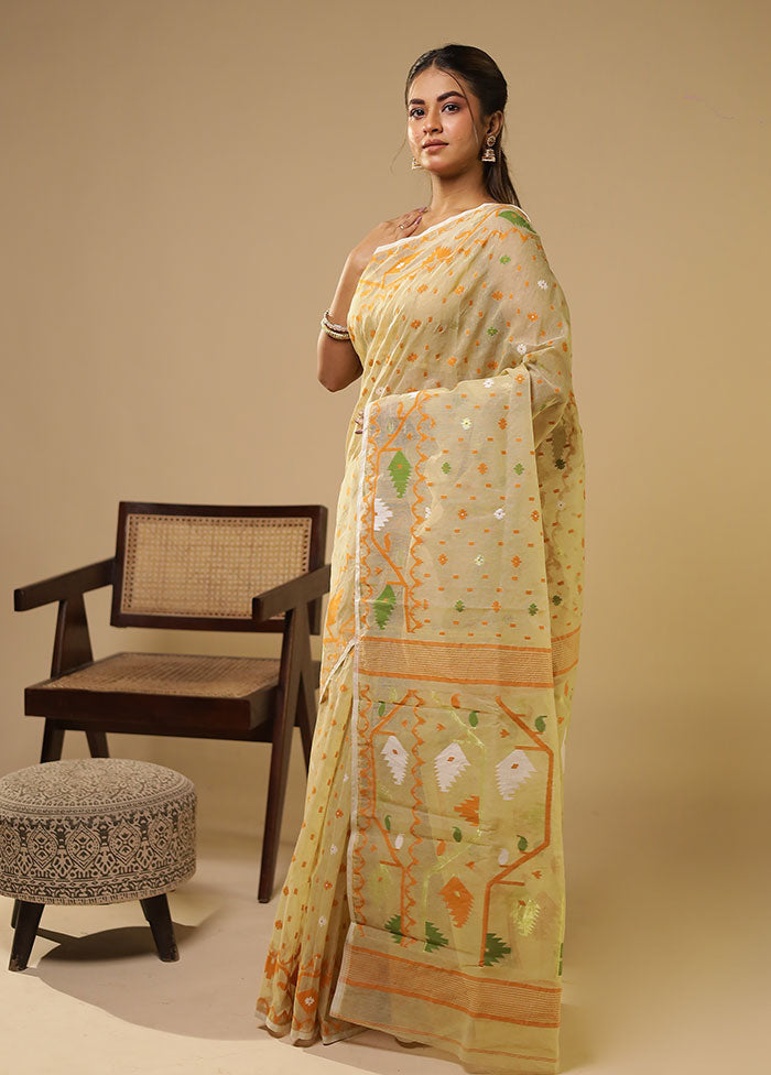 Grey Jamdani Cotton Saree Without Blouse Piece