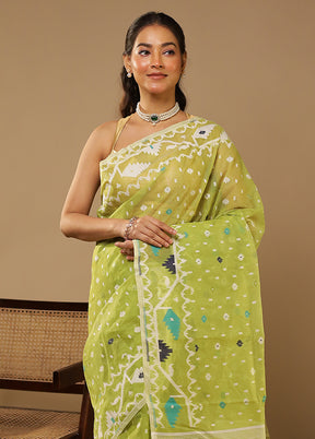 Green Jamdani Cotton Saree Without Blouse Piece