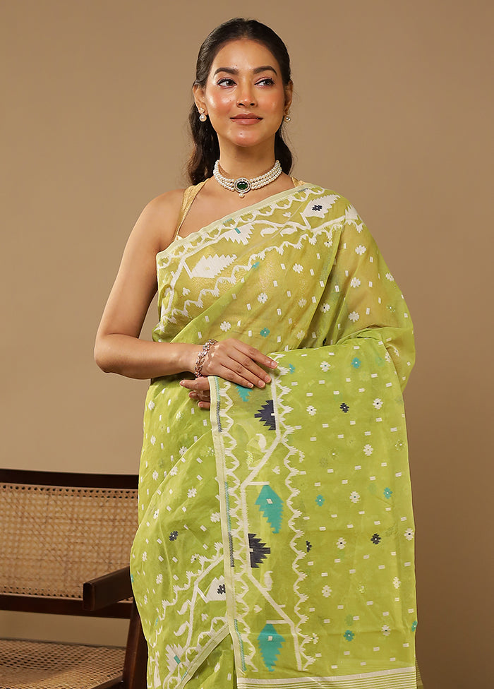 Green Jamdani Cotton Saree Without Blouse Piece