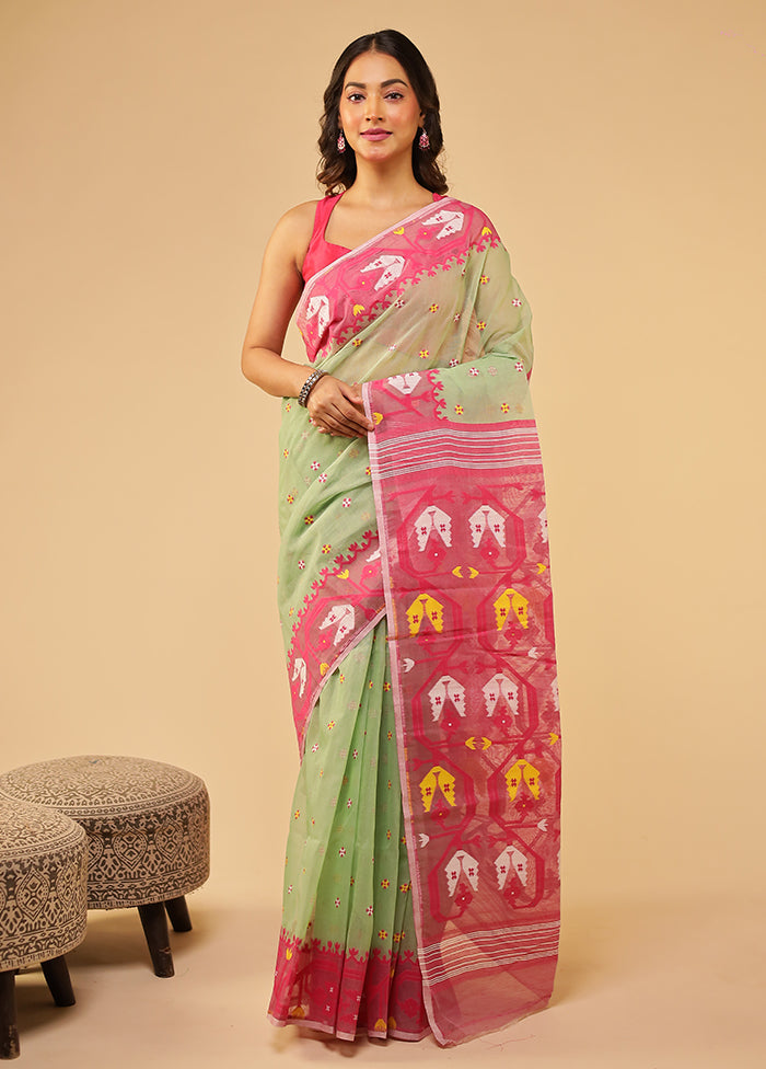 Green Jamdani Cotton Saree Without Blouse Piece