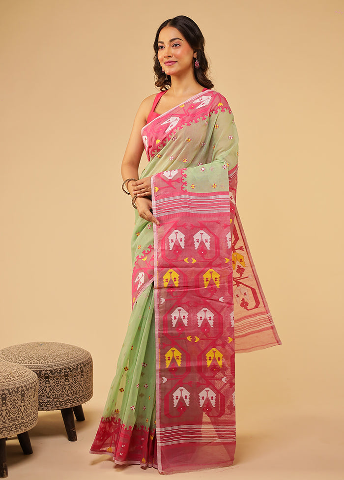 Green Jamdani Cotton Saree Without Blouse Piece