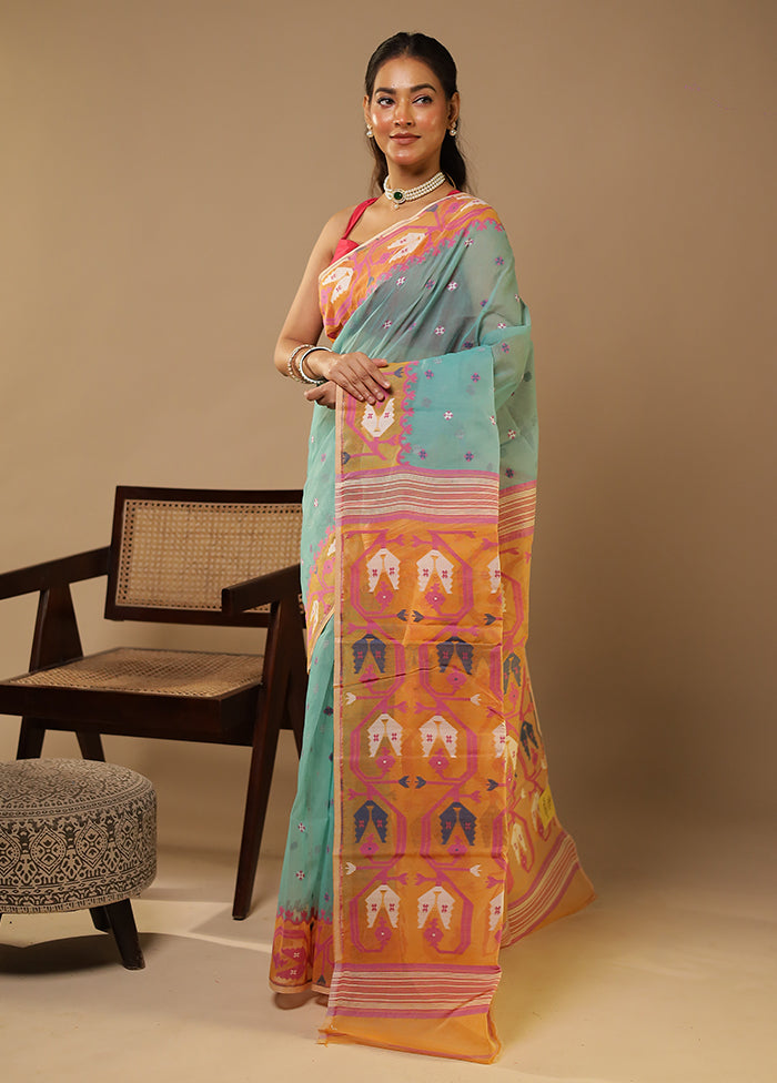 Green Jamdani Cotton Saree Without Blouse Piece