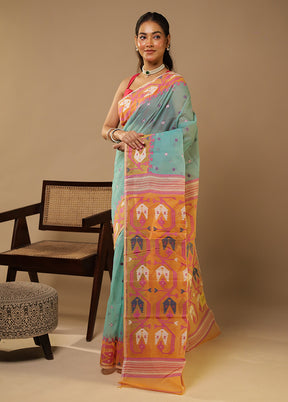 Green Jamdani Cotton Saree Without Blouse Piece