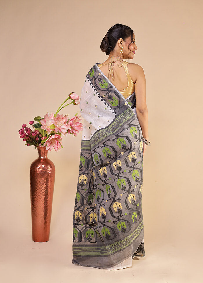 White Jamdani Cotton Saree Without Blouse Piece