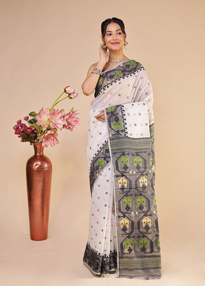 White Jamdani Cotton Saree Without Blouse Piece