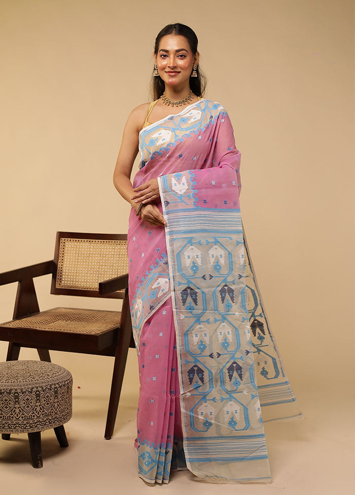 Purple Jamdani Cotton Saree Without Blouse Piece