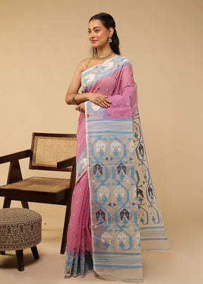 Purple Jamdani Cotton Saree Without Blouse Piece