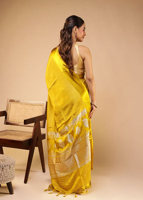 Yellow Dupion Silk Saree With Blouse Piece
