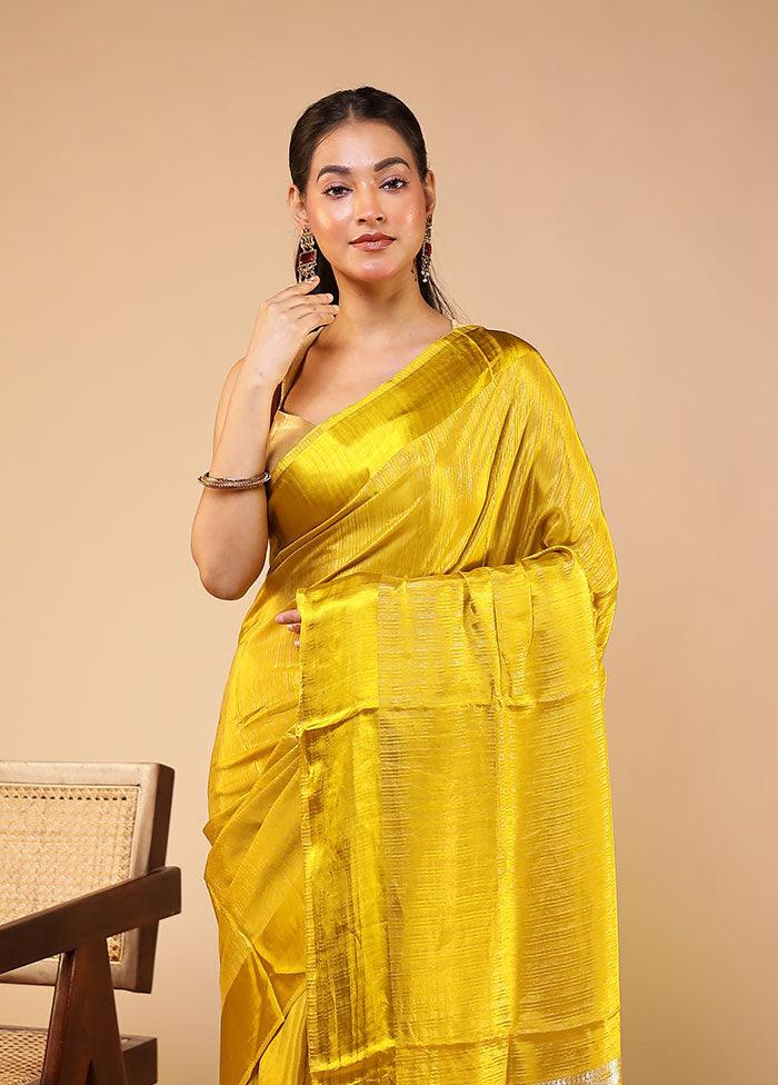 Yellow Dupion Silk Saree With Blouse Piece
