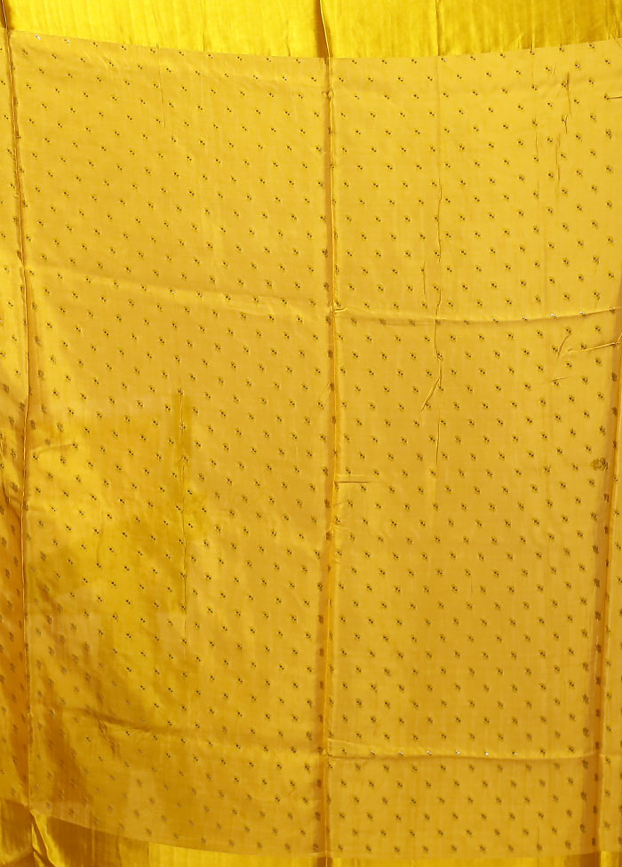 Yellow Dupion Silk Saree With Blouse Piece