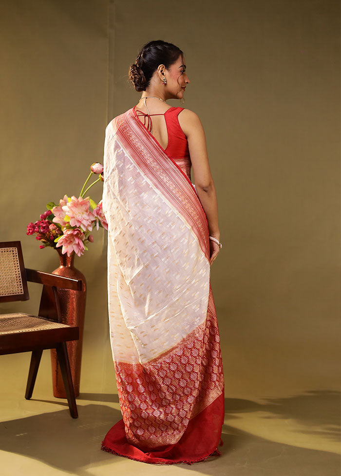 White Kora Silk Saree With Blouse Piece