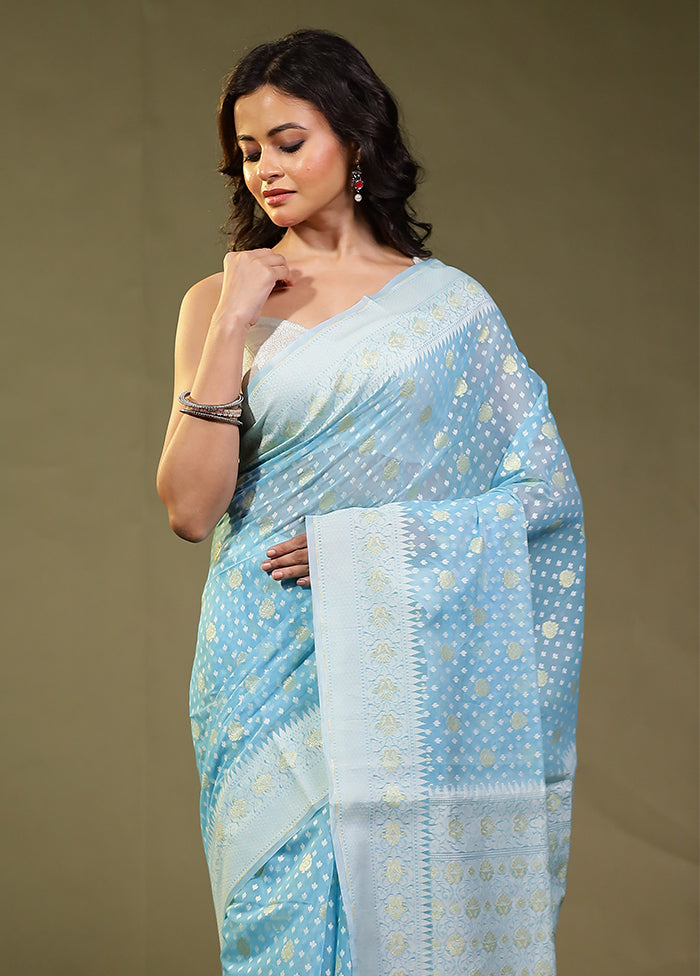 Green Kora Silk Saree With Blouse Piece