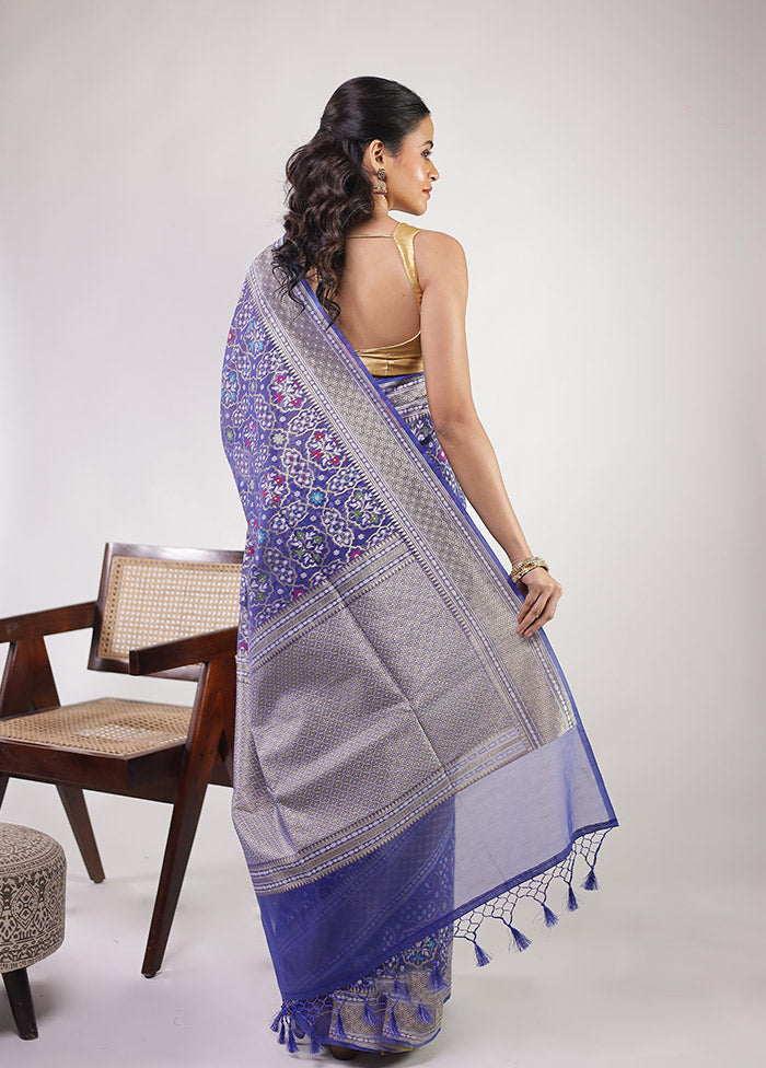 Blue Kora Silk Saree With Blouse Piece